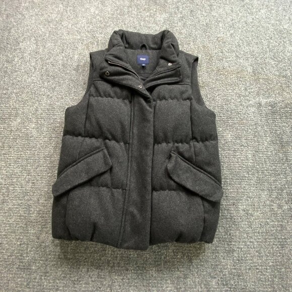 Gap Vest Womens XS Gray Puffer Down-Filled Wool-Blend Full Zip with Snap Preppy - Picture 1 of 13